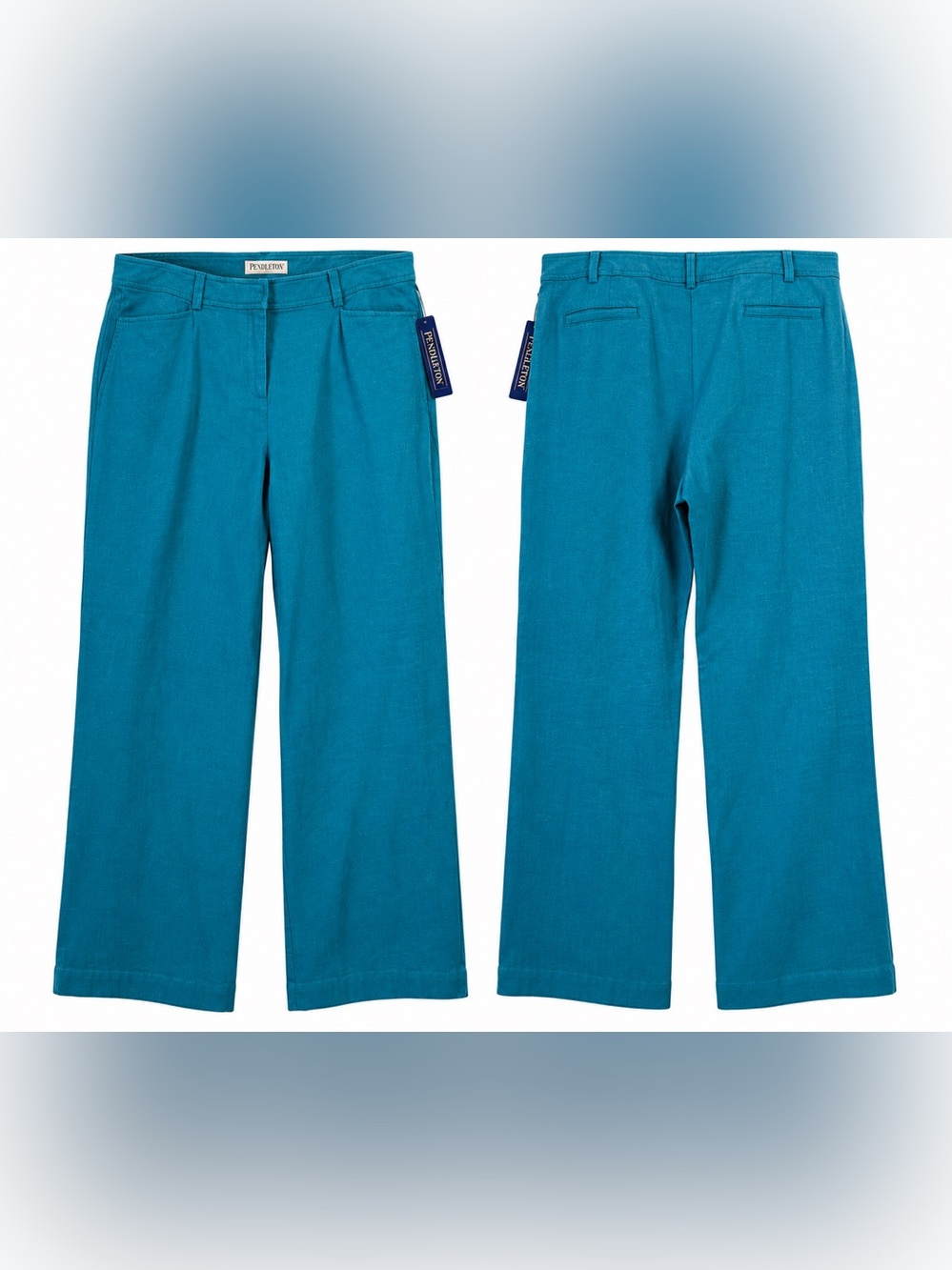 Pendleton NWT Teal Blue Linen Blend Wide Leg Pants Trousers Sz 16 Coastal Preppy